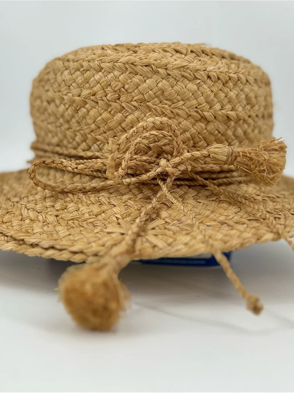 Helen Kaminski Braided Straw Sun Hat with Tassel Tie - Tan